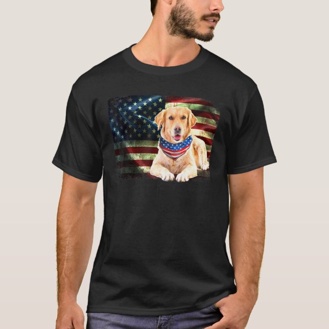 Camiseta Ouro Patriótico Retriever American Flag Dog Men W (Frente)