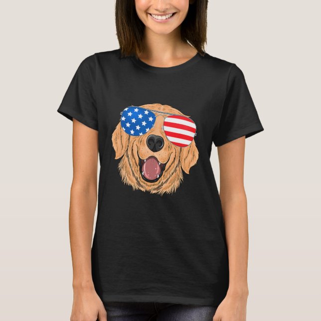 Camiseta Ouro Patriótico Retriever Cão 4 De Julho Presente (Frente)