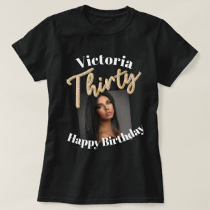 Camiseta Ouro prateado com script de foto do aniversário de