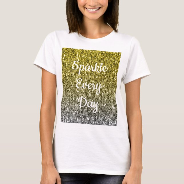 Camiseta Ouro prateado faíscas escuras brilha ombre (Frente)