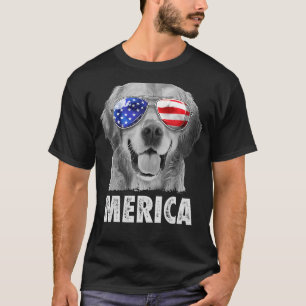 Camiseta Ouro Retriever 4 De Julho Bandeira Americana