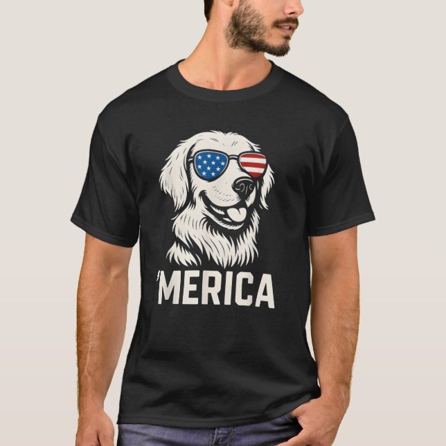 Camiseta Ouro Retriever 4 De Julho Merica Sunglass (Frente)