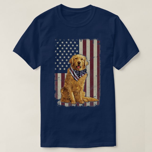 Camiseta Ouro Retriever American Flag Bandana 4 De Julho (Frente do Design)
