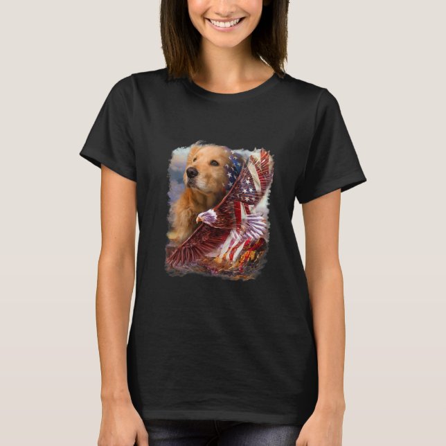 Camiseta Ouro Retriever Americano Patriota Cão (Frente)