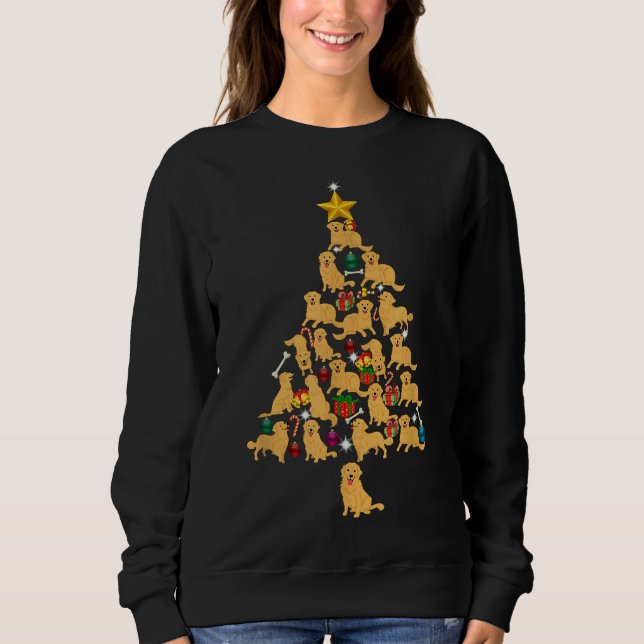 Camiseta Ouro Retriever Árvore de Natal Engraçado Cachorro  (Frente)