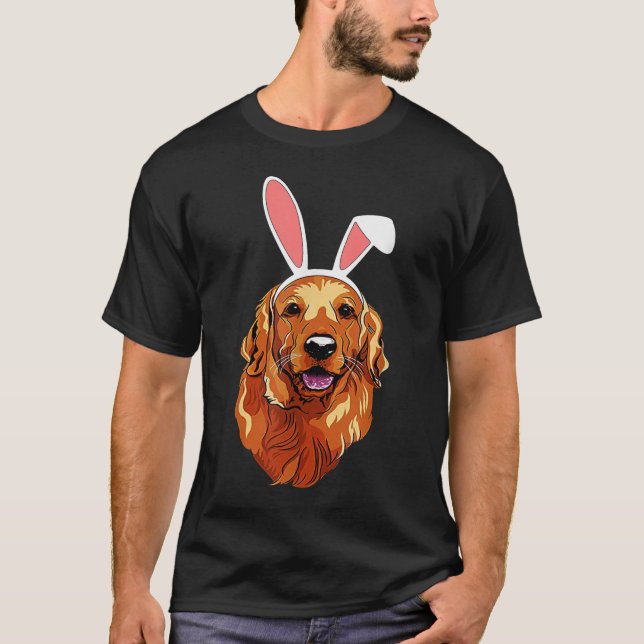 Camiseta Ouro Retriever Bunny Ears Feliz Páscoa (Frente)
