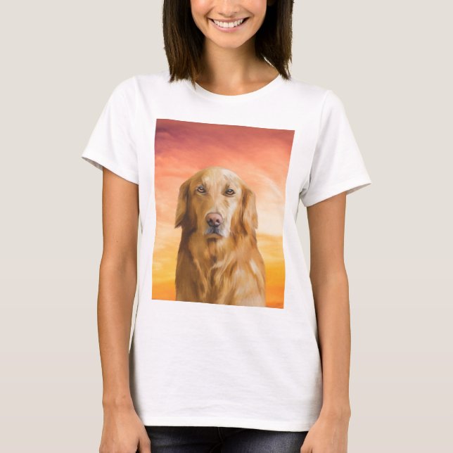 Camiseta Ouro Retriever Cachorro Cão Água Cor Óleo De Arte (Frente)