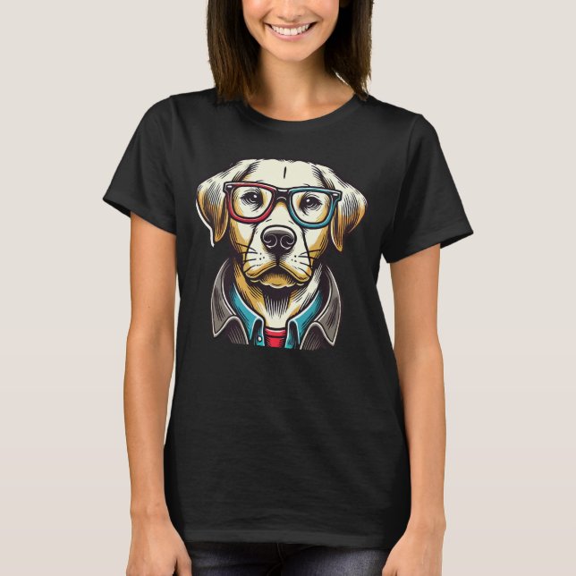 Camiseta Ouro Retriever Cachorro Com Óculos Pop de Arte (Frente)