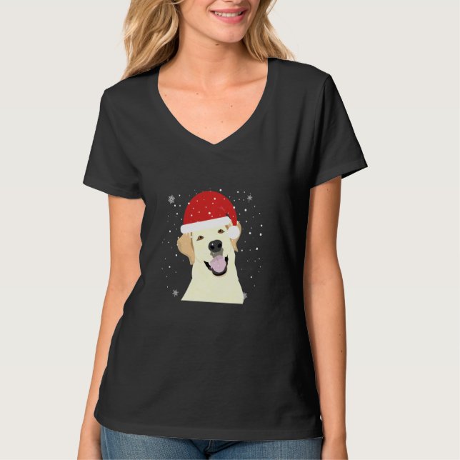 Camiseta Ouro Retriever Cachorro Em Santa Hat Flocos De Nev (Frente)