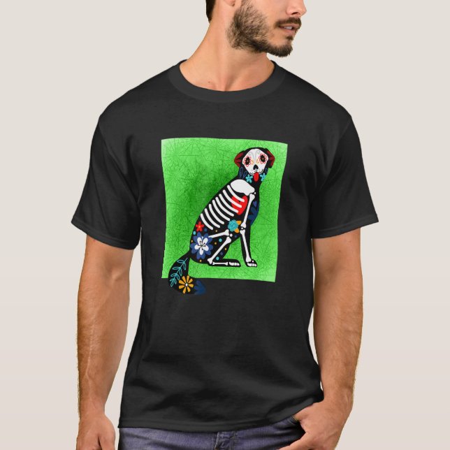 Camiseta Ouro Retriever Cão Açúcar Crânio Calavera Dia De L (Frente)