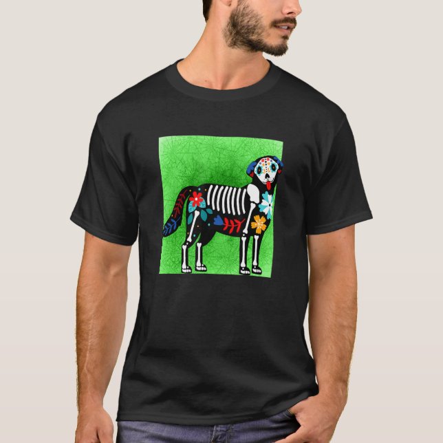 Camiseta Ouro Retriever Cão Açúcar Crânio Calavera Dia De L (Frente)