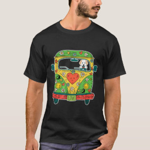 Camiseta Ouro Retriever Dirigindo Hippie Bus Peace Love Dog