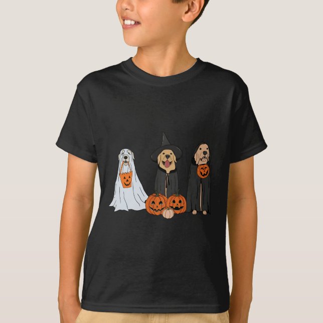 Camiseta Ouro Retriever Ghost Halloween Trick Ou Tratar Do (Frente)