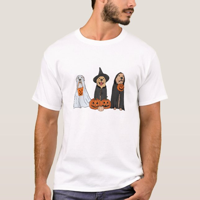 Camiseta Ouro Retriever Ghost Halloween Trick Ou Tratar Do (Frente)