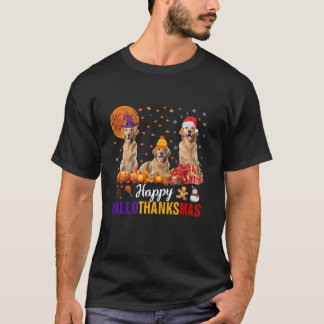 Camiseta Ouro Retriever Hallothanksmas Halloween Thanksgi