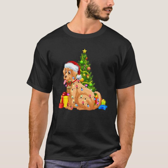 Camiseta Ouro Retriever Luzes de Natal Cachorro Xmas H (Frente)