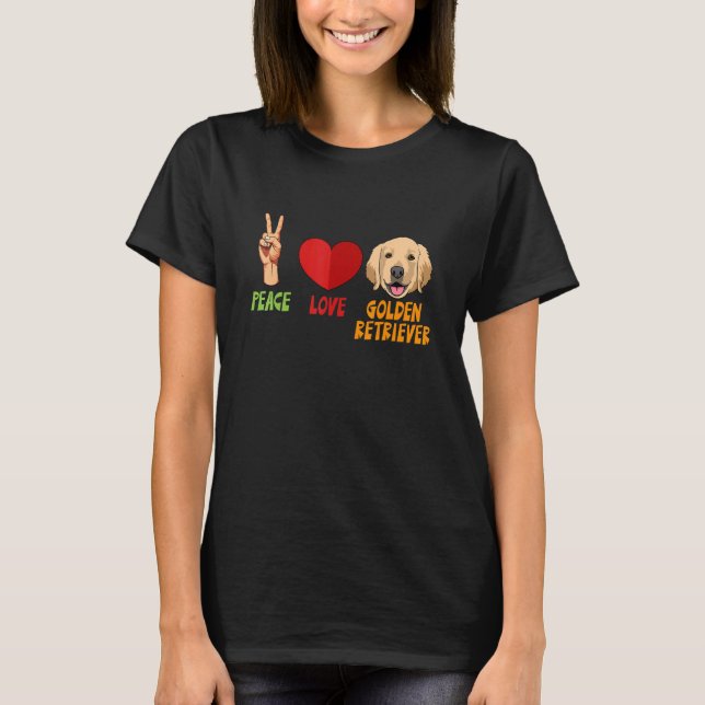 Camiseta Ouro Retriever Peace Love Unity Hearce Truce Pets (Frente)