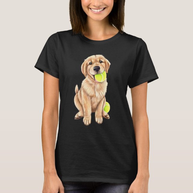 Camiseta Ouro Retriever Puppy Com Bola De Tênis (Frente)