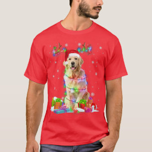 Camiseta Ouro Retriever Reindeer de Natal Luzes Engraçadas