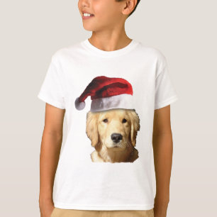 Camiseta Ouro Retriever vestindo um chapéu de Papai Noel p