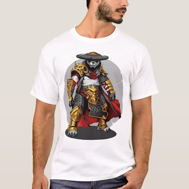 Camiseta Ouro Samurai Panda: Guerreiro da Elegância (Frente)