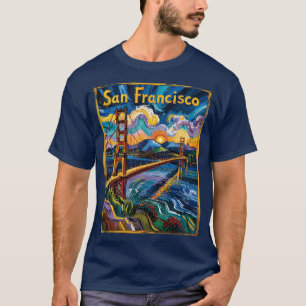 Camiseta Ouro San Francisco Gate Van Gogh Style Art