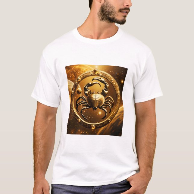 Camiseta "Ouro Scorpio Cosmos: Tee Planetária" (Frente)