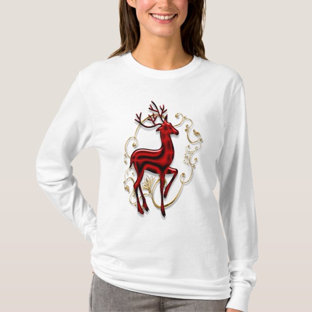 Camiseta Ouro vermelho elegante da rena (Frente)