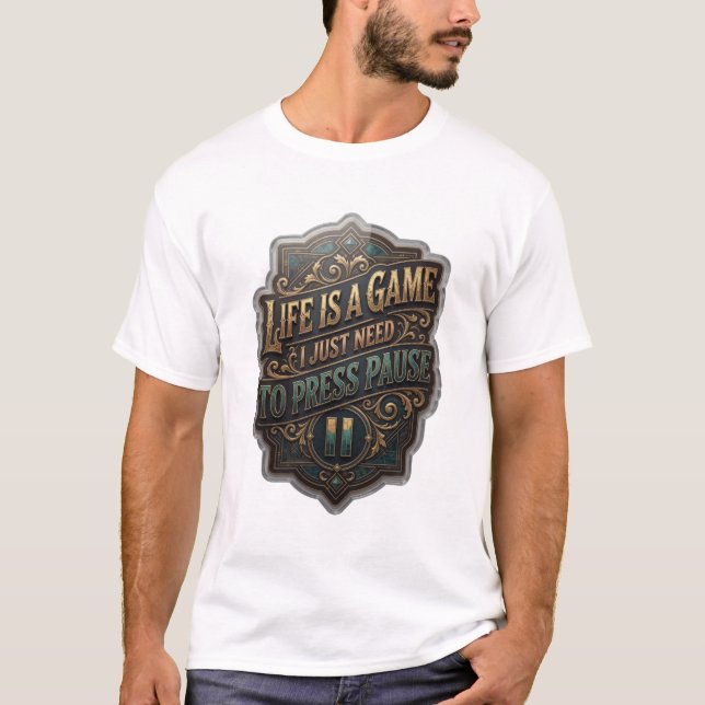 Camiseta Ouro VIDA É UM JOGO EU SÓ PRECISO PAUSAR v6 (Frente)