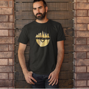 Camiseta Ouro Vinyl Chic de Chicago Illinois Skyline
