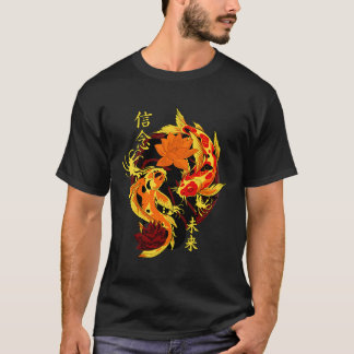 Camiseta Ouro Yakuza Japonês Tattoos Koi Fish Pond Flora