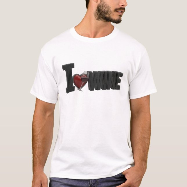 Camiseta Ousado Preto EU AMO VINHO Design de Declaração (Frente)