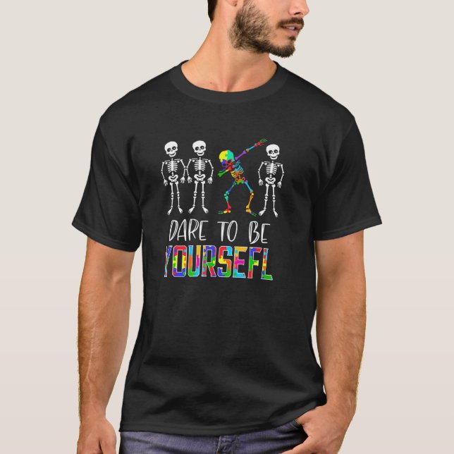 Camiseta Ouse Ser Você Mesmo Esqueleto Dabbing Crianças Aut (Frente)