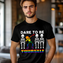 Camiseta Ouse Ser Você Mesmo Orgulho Esqueleto Arco-Íris