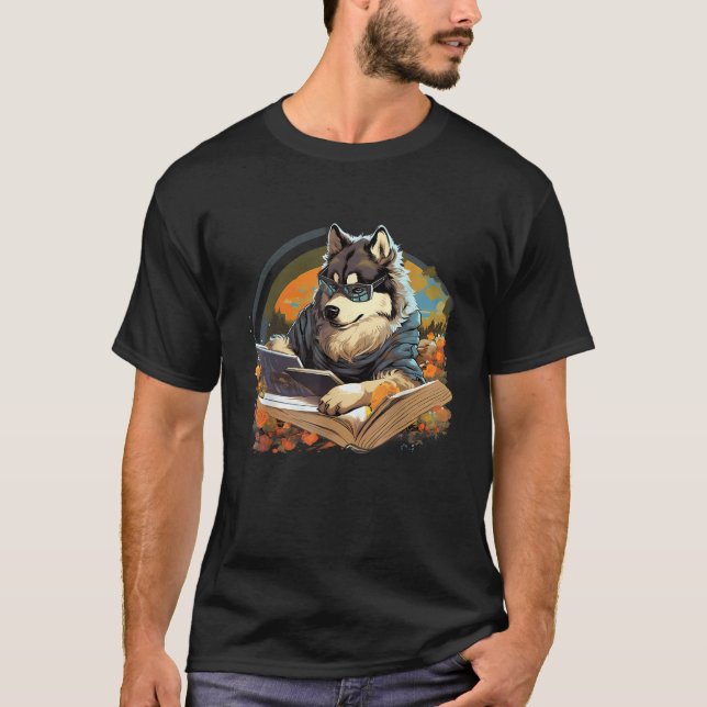 Camiseta Outdoors Alaskan Malamute Dog Reading Book  (Frente)