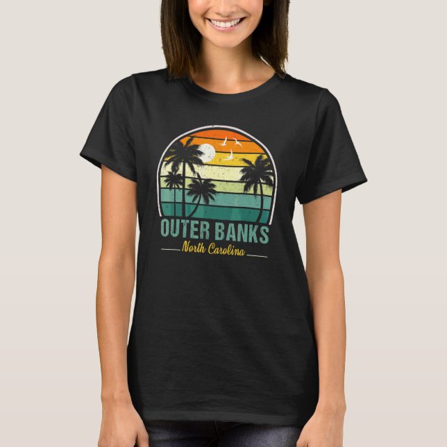 Camiseta Outer Banks North Carolina Retro Sunset Palm Trees (Frente)