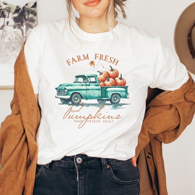Camiseta Outono, Abóboras Frescas da Fazenda Feminino (Criador carregado)