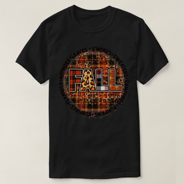 Camiseta outono da abóbora-leopardo outono vibes outono (Frente do Design)