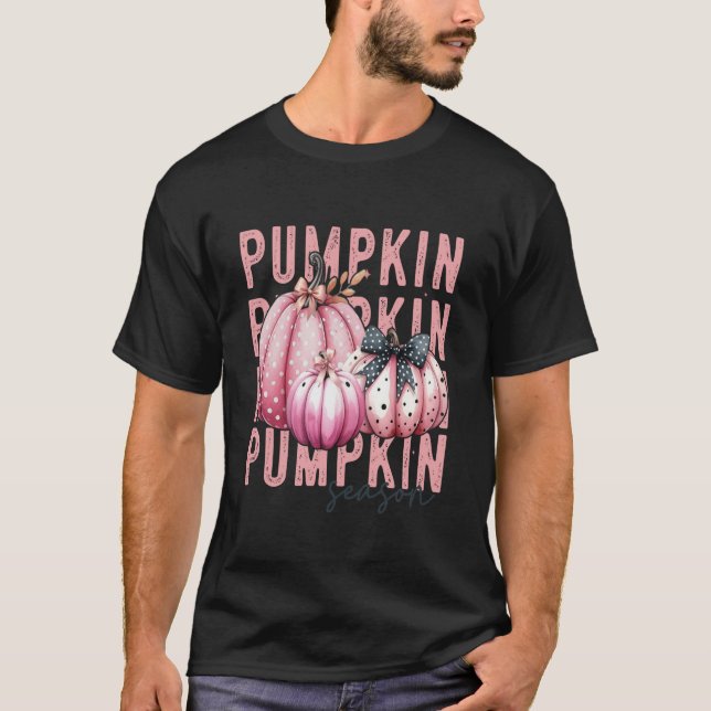 Camiseta Outono do Arco de Bolinhas da estação Pumpkin rosa (Frente)
