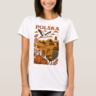 Camiseta Outono Folclórico Rural da Polônia