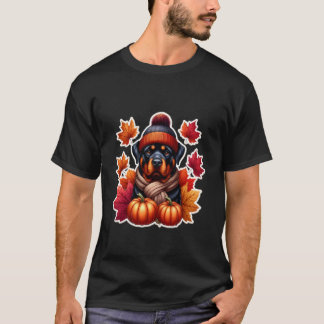 Camiseta Outono Rottweiler Cão Abóbora Folhas Dono Ação de 