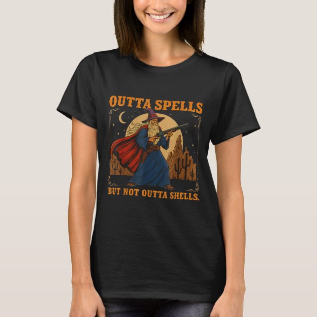 Camiseta Outta Spells But Not Outta Shells Wizard Fantasy M (Frente)
