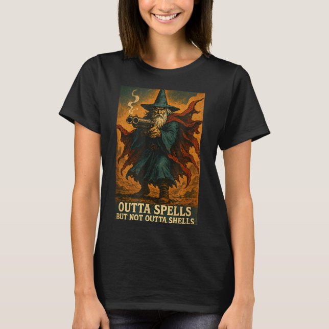Camiseta Outta Spells But Not Outta Shells Wizard Fantasy M (Frente)