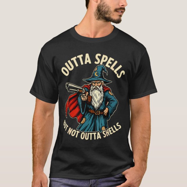 Camiseta Outta Spells But Not Outta Shells Wizard Fantasy M (Frente)