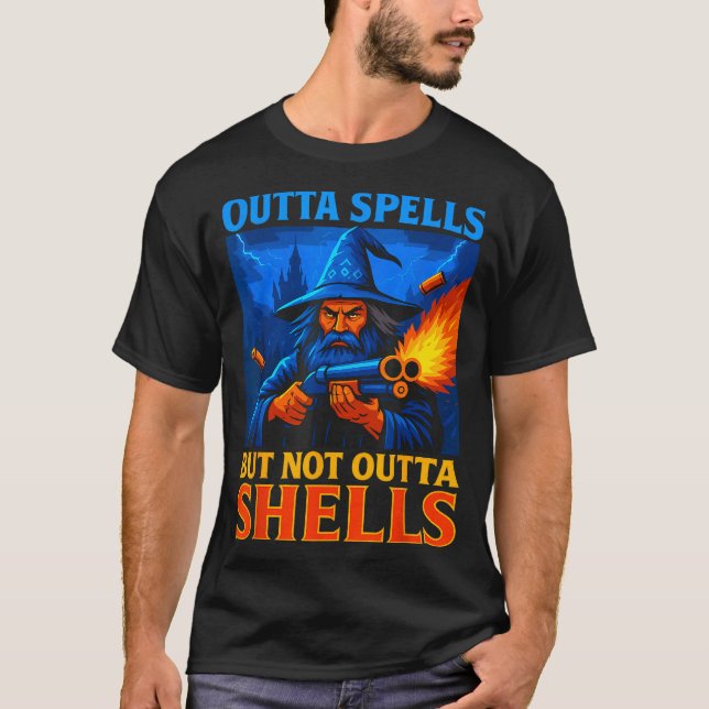 Camiseta Outta Spells But Not Outta Shells Wizard Fantasy M (Frente)