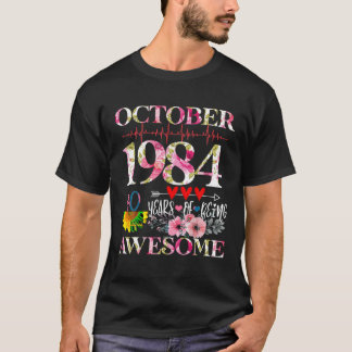 Camiseta Outubro De 1984 aniversário de 40 anos Floral 40 A