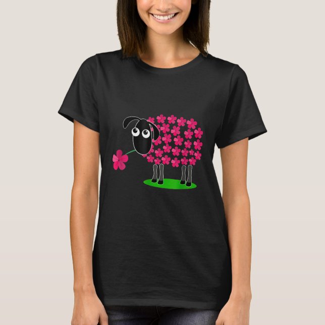 Camiseta Ovelha Bela com Lã Flor para Meninas Teto 0b (Frente)