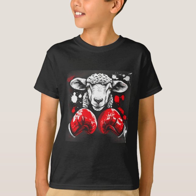 Camiseta Ovelha Boxeando Com Luvas de Boxe Kickboxing Engra (Frente)