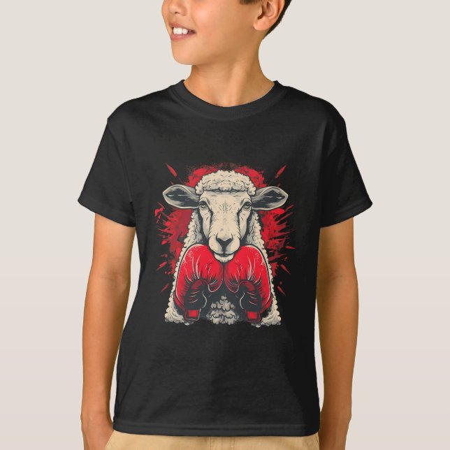 Camiseta Ovelha Boxeando Luvas de Boxe Kickboxing Engraçado (Frente)