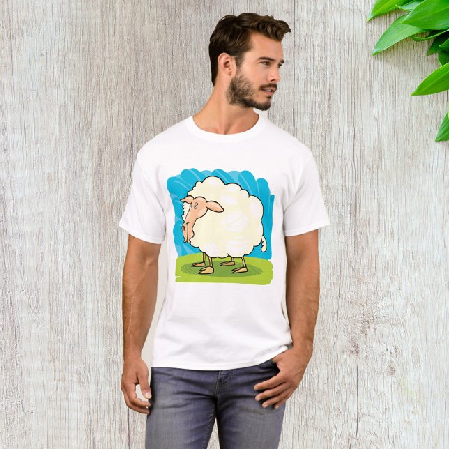 Camiseta Ovelha Branca Fofa e Felpuda na Grama (Criador carregado)